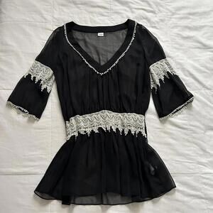 Axes Femme sheer Black and white lace detailing overlay tunic dress Size medium